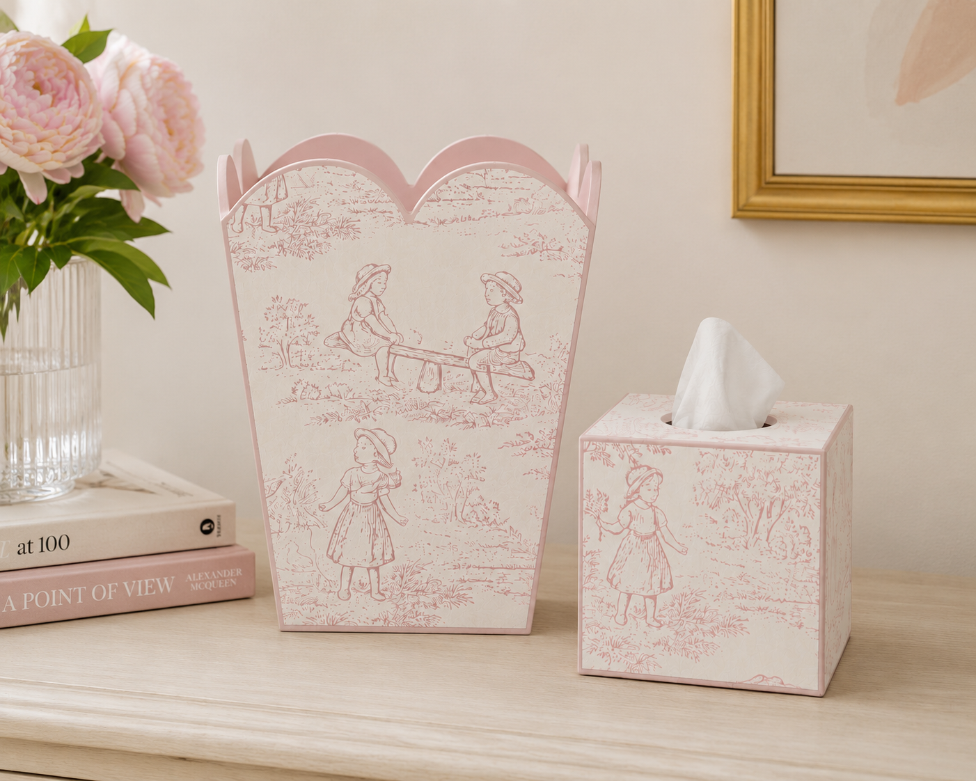 Pink Toile Nursery Accessory Set