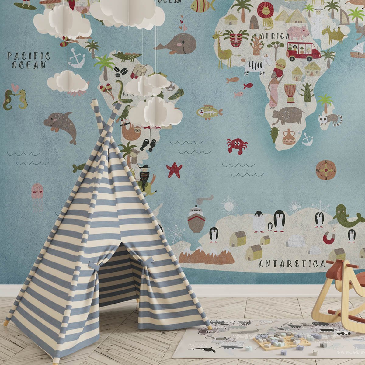 Animal Map Wallpaper - The Baby Cot Shop, Chelsea