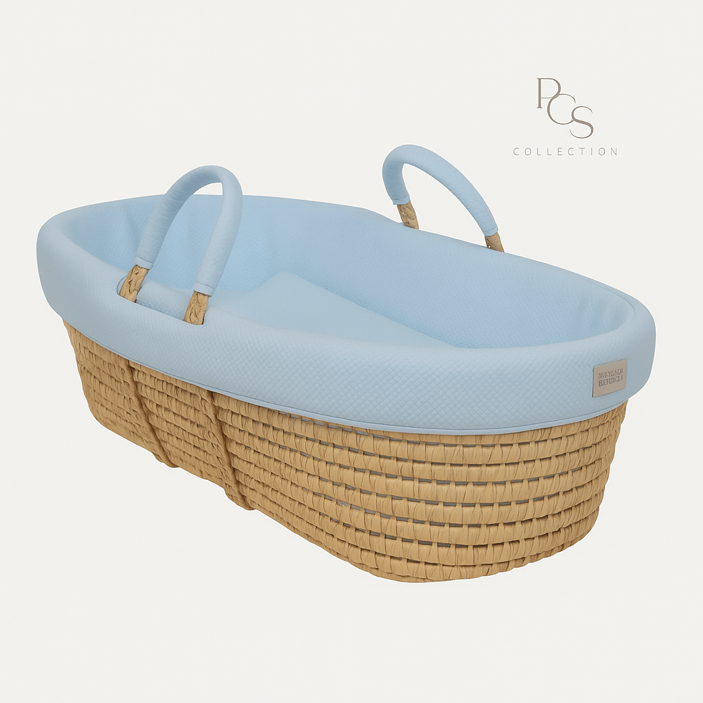Diamond Piqué Moses Basket in Blue - The Baby Cot Shop, Chelsea