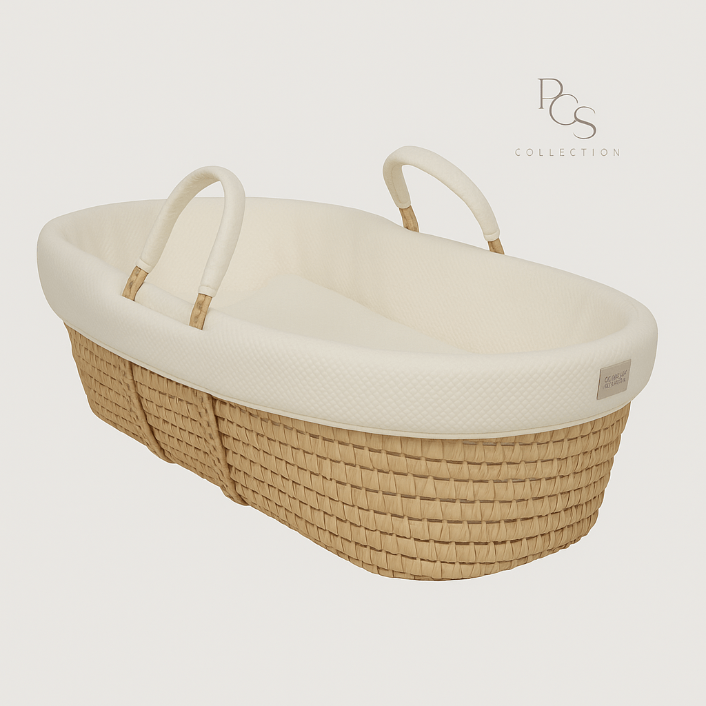 Diamond Piqué Moses Basket in Ivory - The Baby Cot Shop, Chelsea