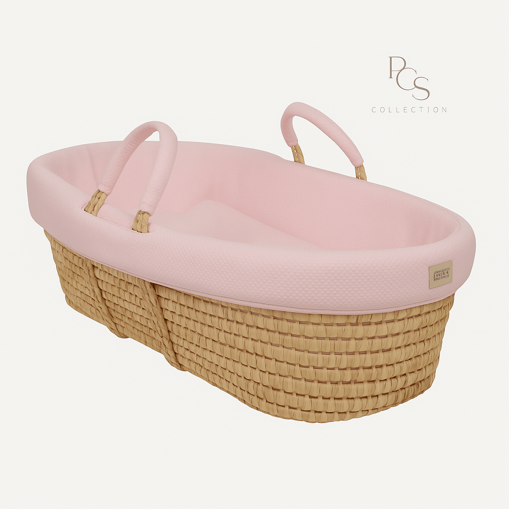 Diamond Piqué Moses Basket in Pink - The Baby Cot Shop, Chelsea