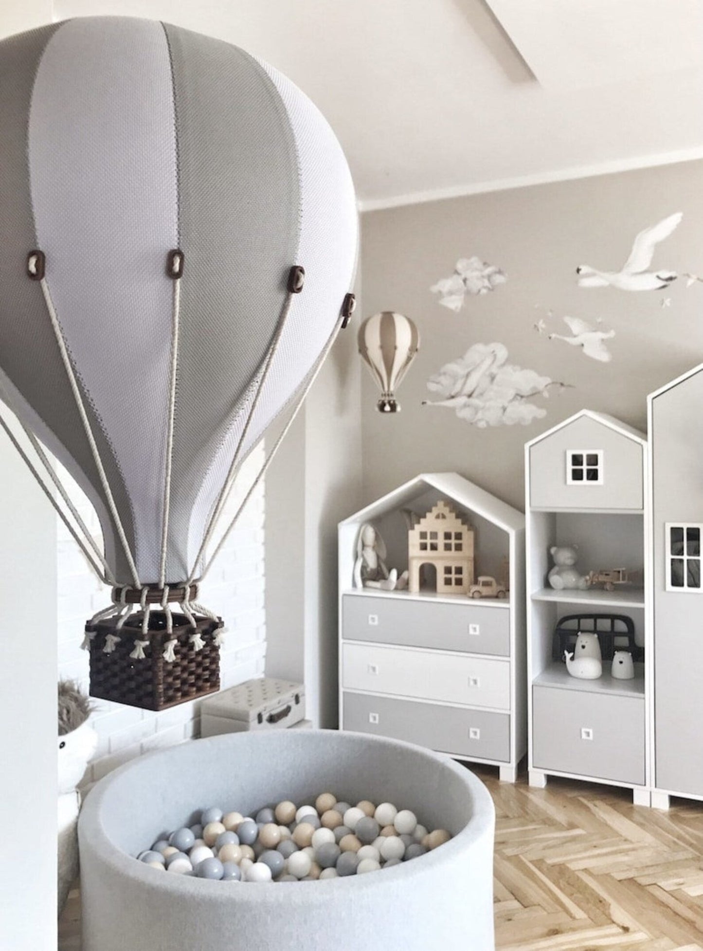 Grey and White Decorative Hot Air Balloon (3 Sizes) - The Baby Cot Shop, Chelsea