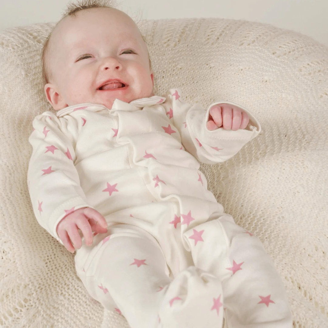 Star Cotton Onesie in Raspberry by Magnet Mouse - The Baby Cot Shop, Chelsea