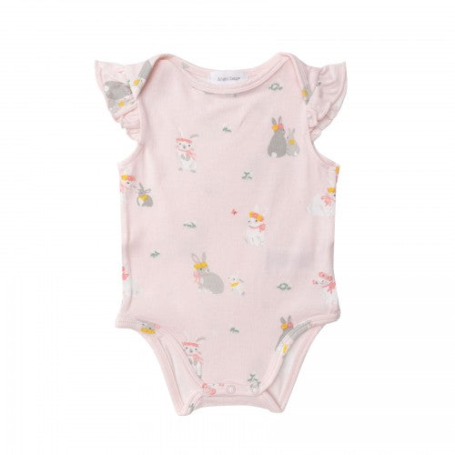 Bunnies Pink Ruffle Sleeve Onesie | Organic nursery fabrics