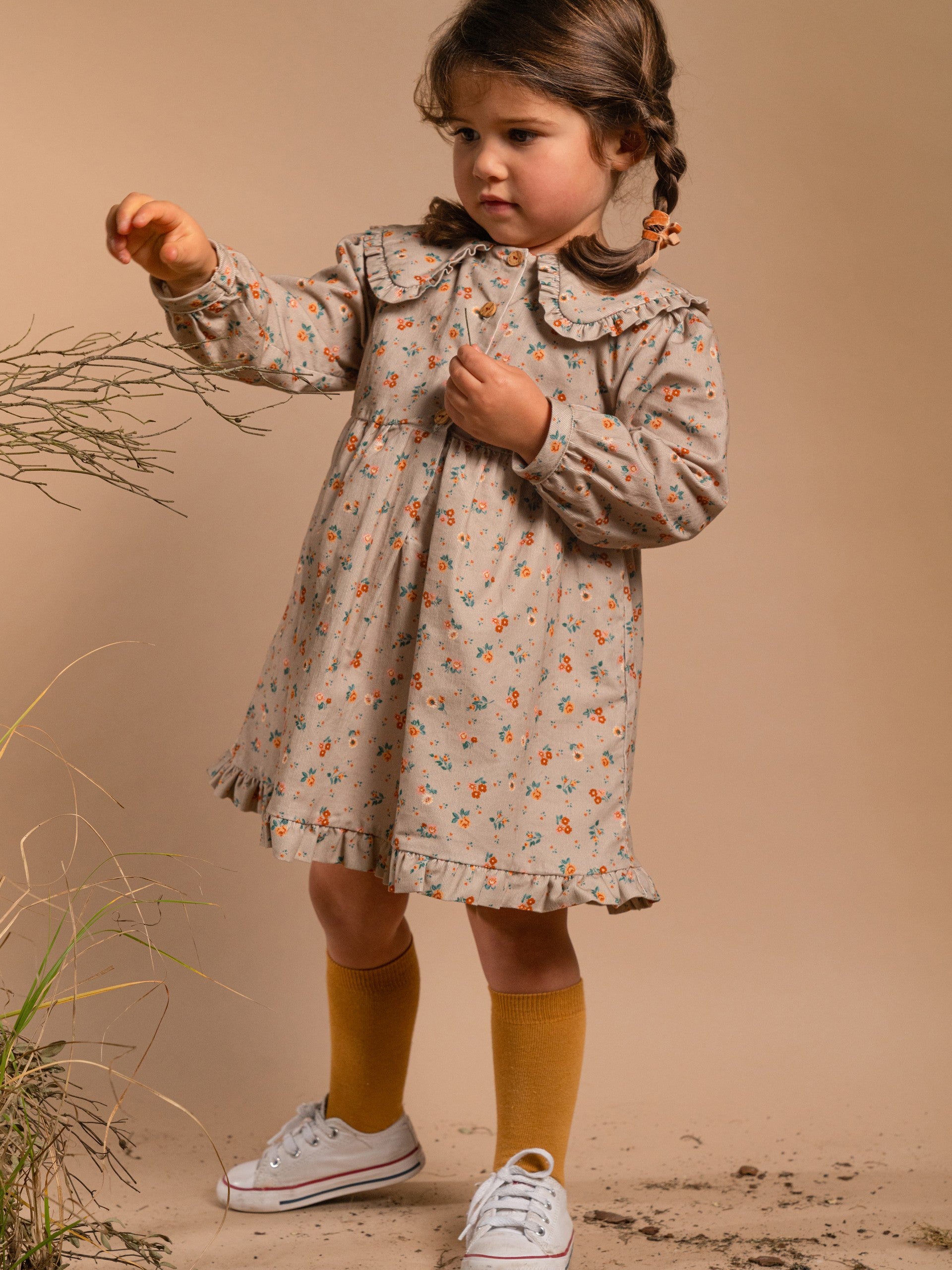 Floral Micro-Corduroy Dress | Organic nursery fabrics