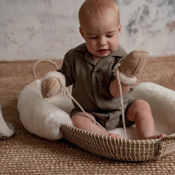 Baby Sheepskin Puddy Mittens on String | Chestnut