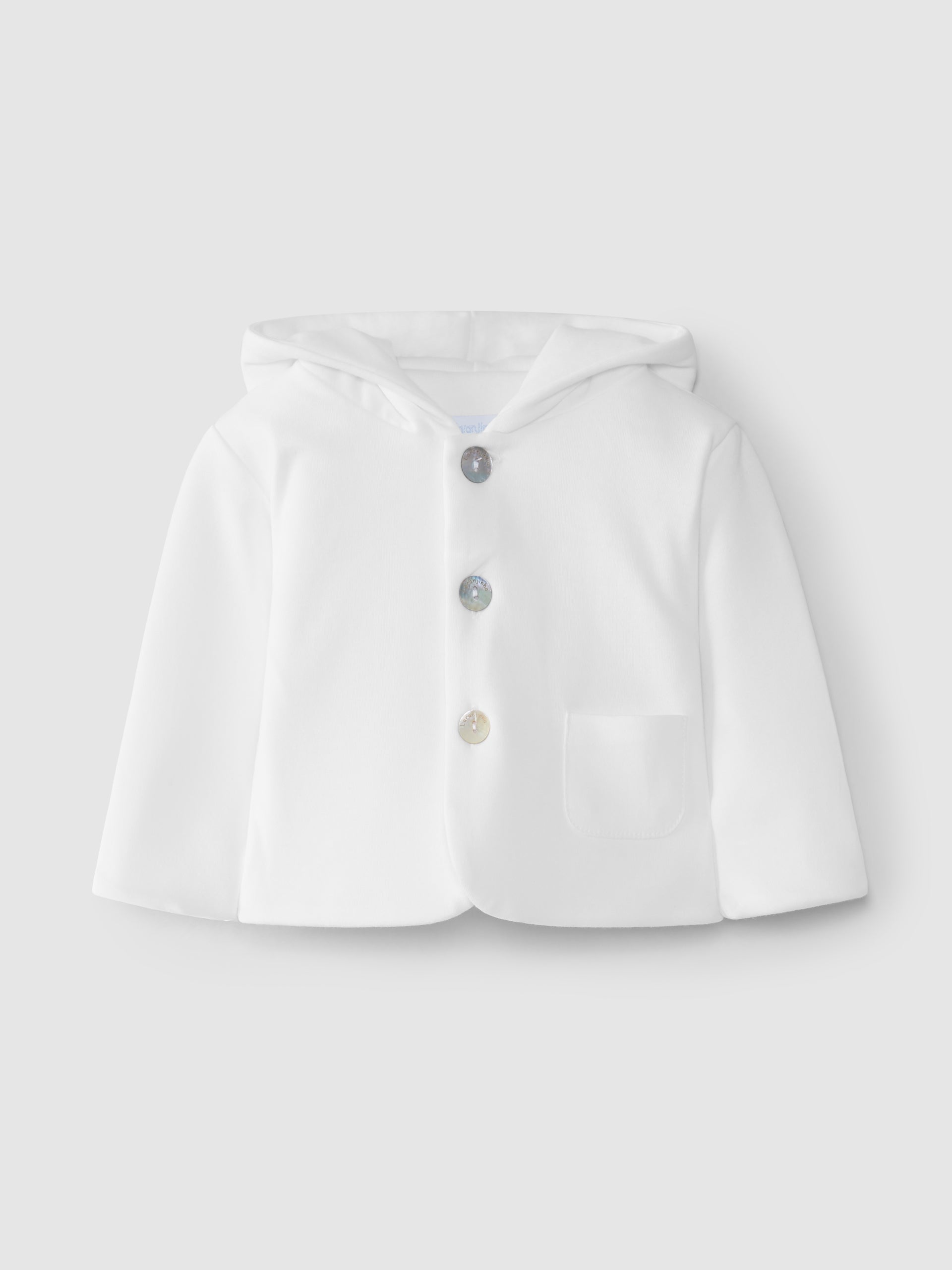 White Cotton coat with hood and pocket  V3409
