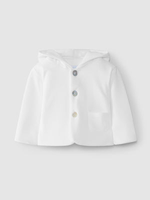 White Cotton coat with hood and pocket