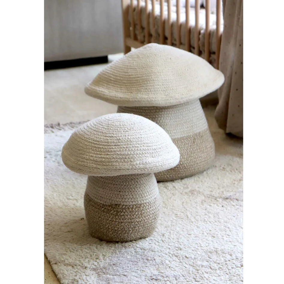 Mushroom shaped textile storage basket
