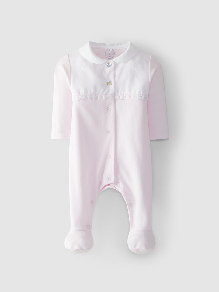 Pink Luxury Babygrow with Linen Detail | Luxury baby gift