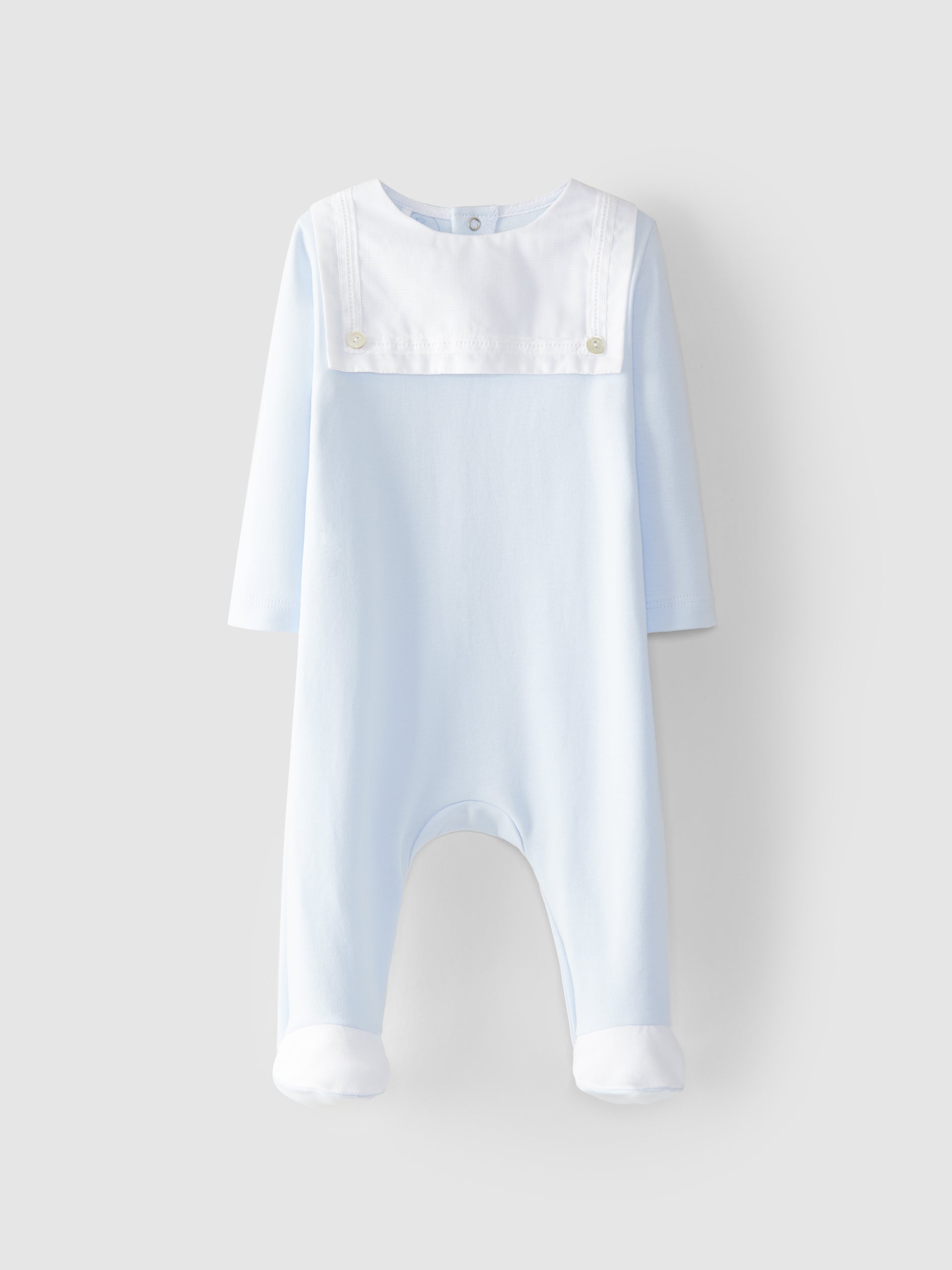 Baby Blue Luxury Babygro with Linen Detail