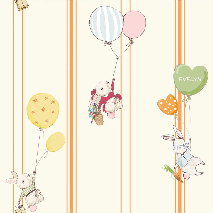 Bunnies and Balloons Wallpaper | Exclusive nursery wallpaper