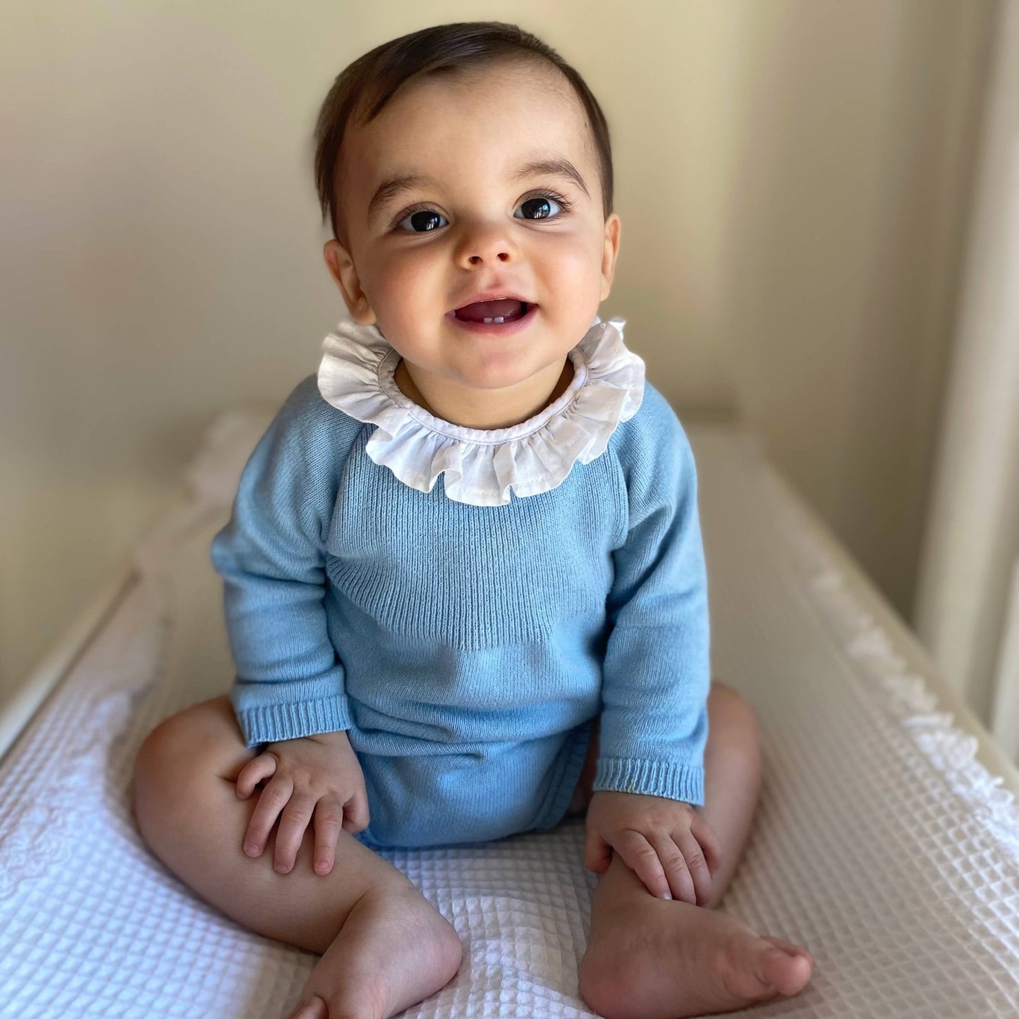 Cotton - Knit Baby Girl Bodysuit with Fabric Collar - The Baby Cot Shop, Chelsea