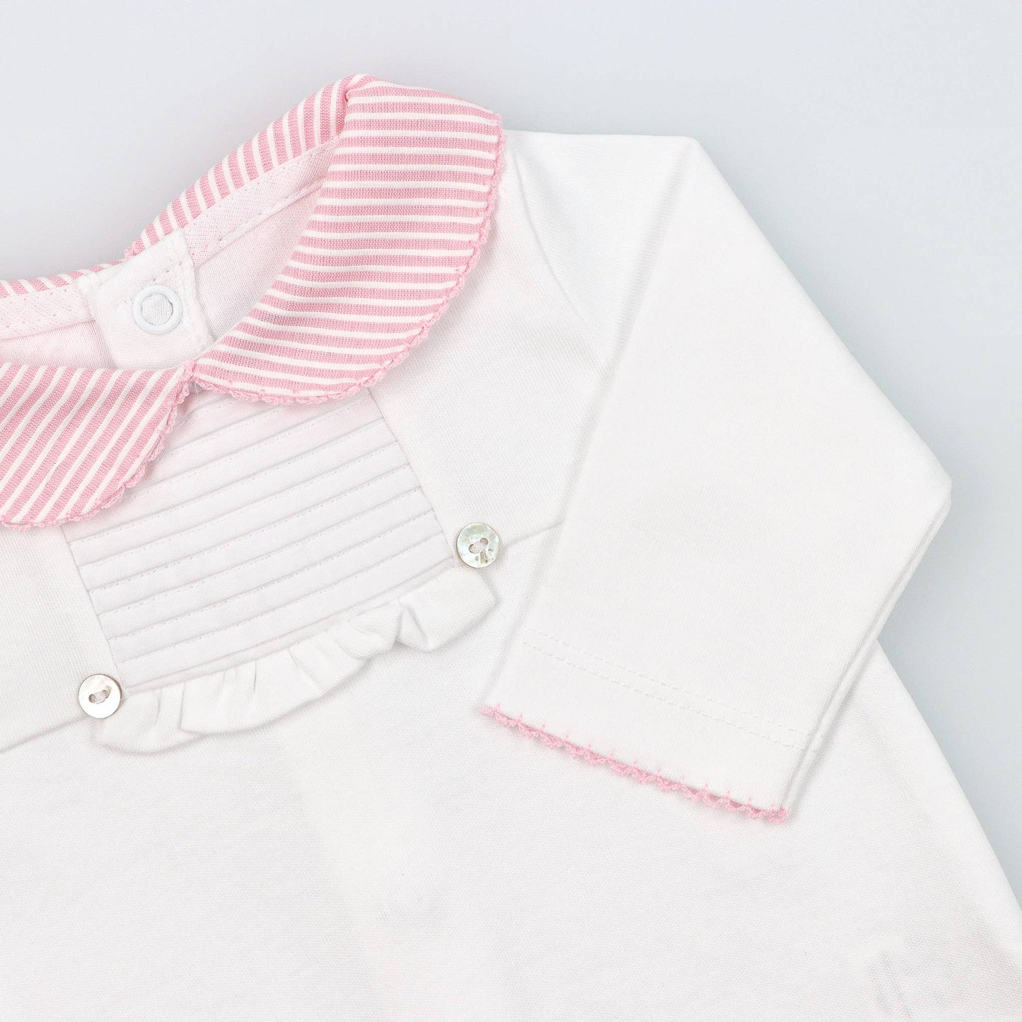 Cotton Sleepsuit with Striped Collar - The Baby Cot Shop, Chelsea