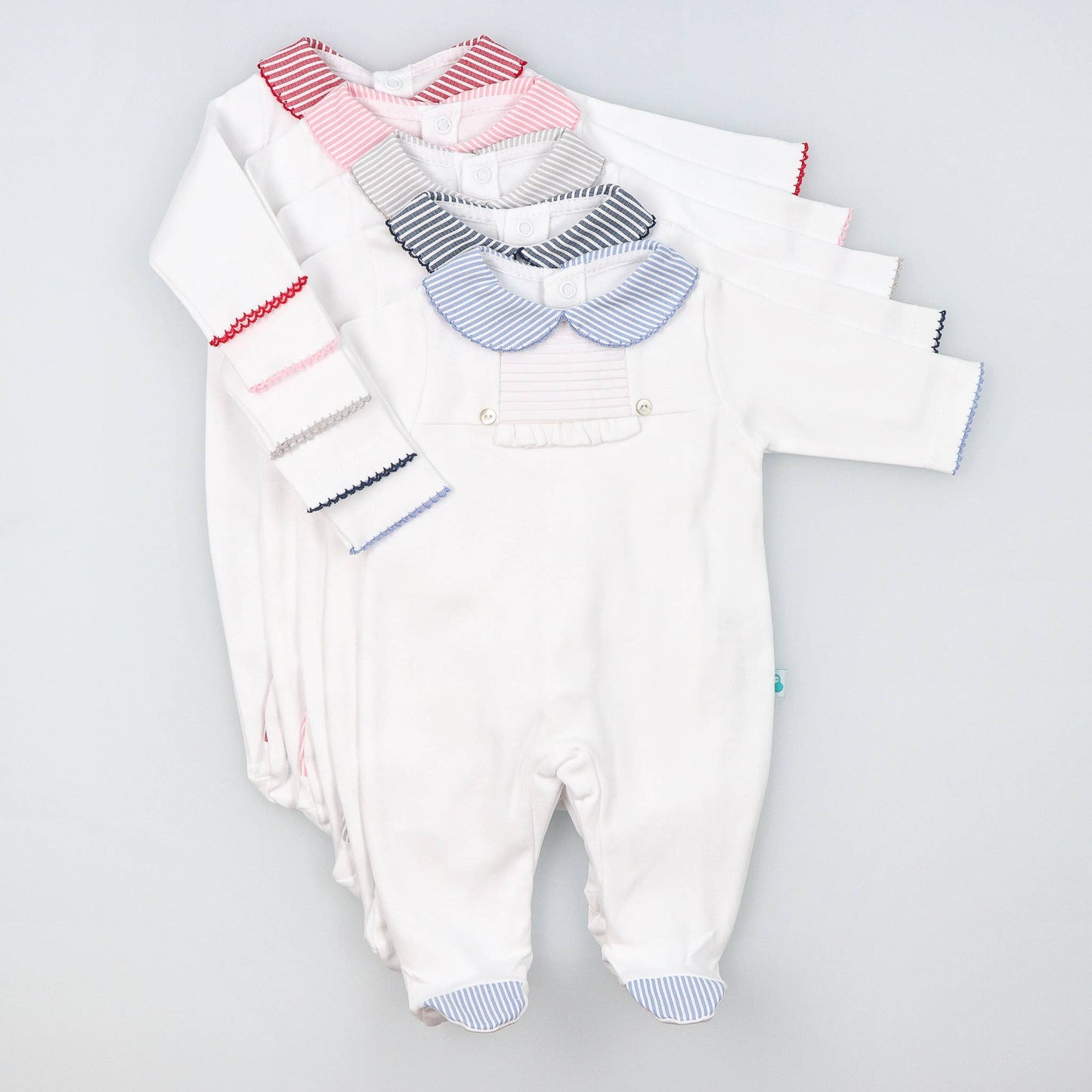 Cotton Sleepsuit with Striped Collar - The Baby Cot Shop, Chelsea
