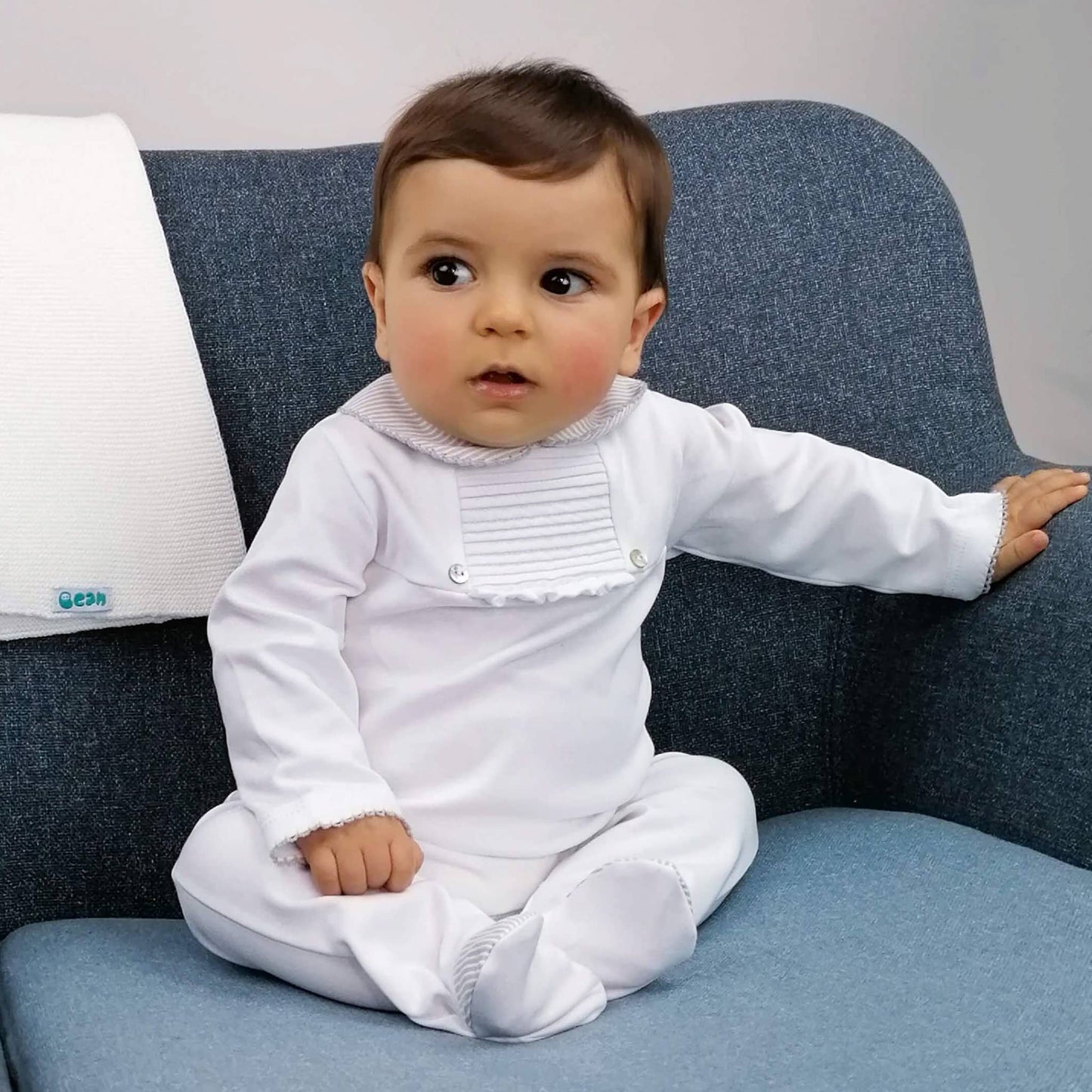 Cotton Sleepsuit with Striped Collar - The Baby Cot Shop, Chelsea