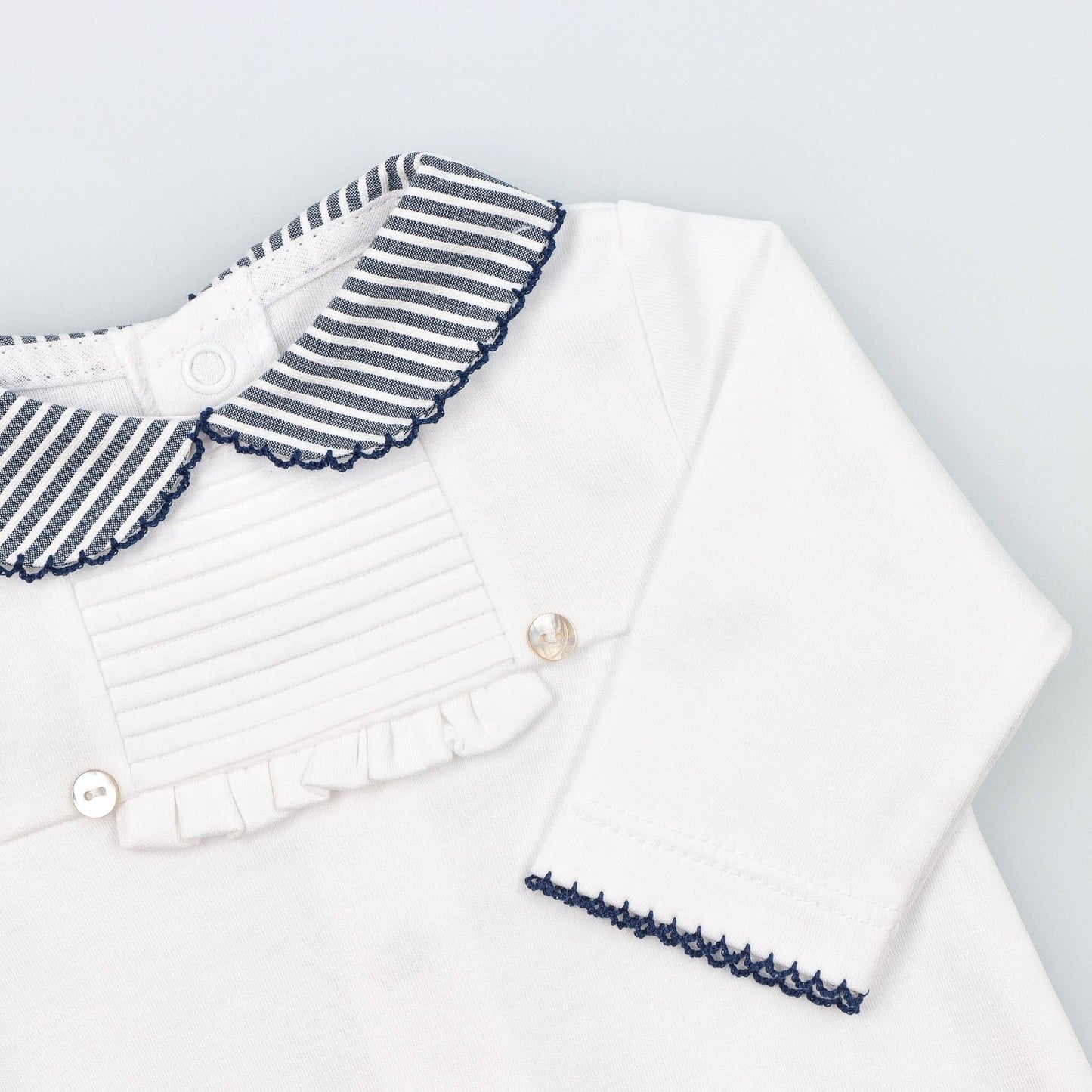 Cotton Sleepsuit with Striped Collar - The Baby Cot Shop, Chelsea