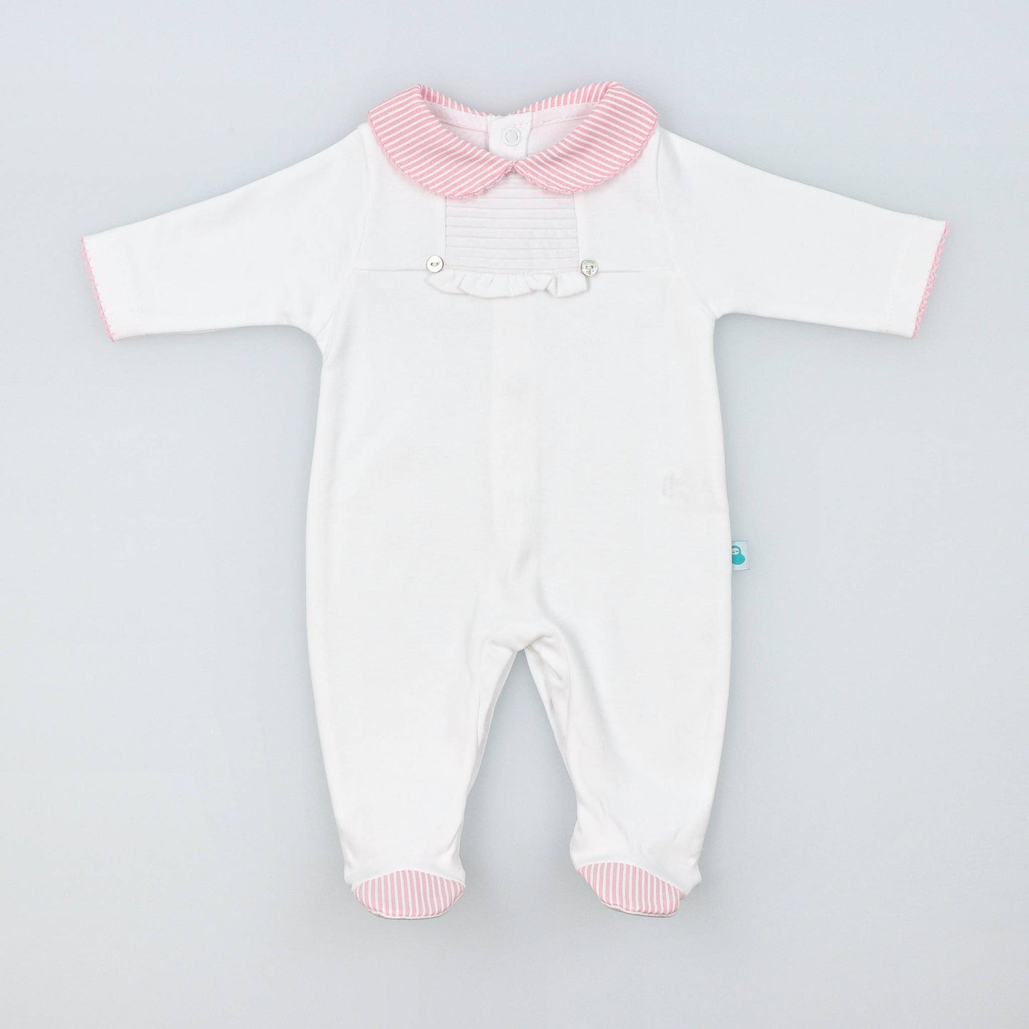 Cotton Sleepsuit with Striped Collar - The Baby Cot Shop, Chelsea