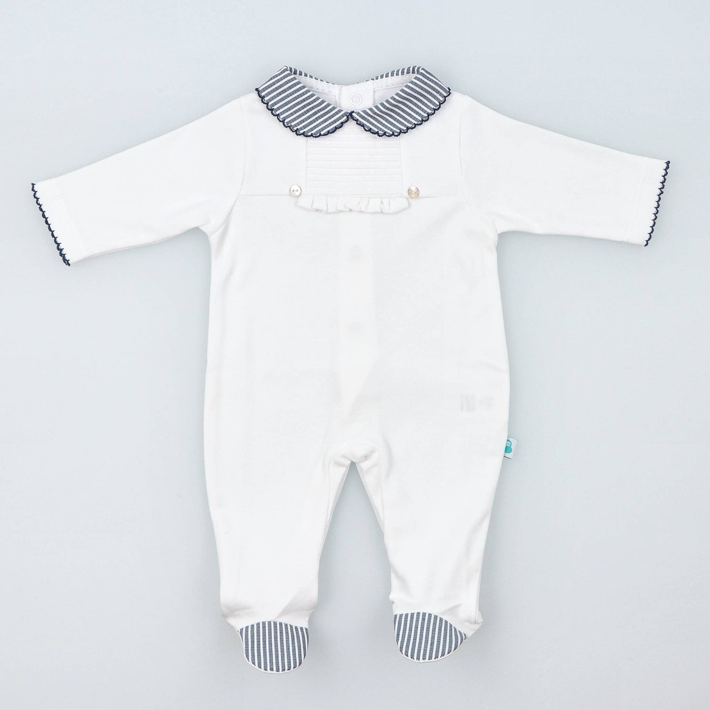 Cotton Sleepsuit with Striped Collar - The Baby Cot Shop, Chelsea