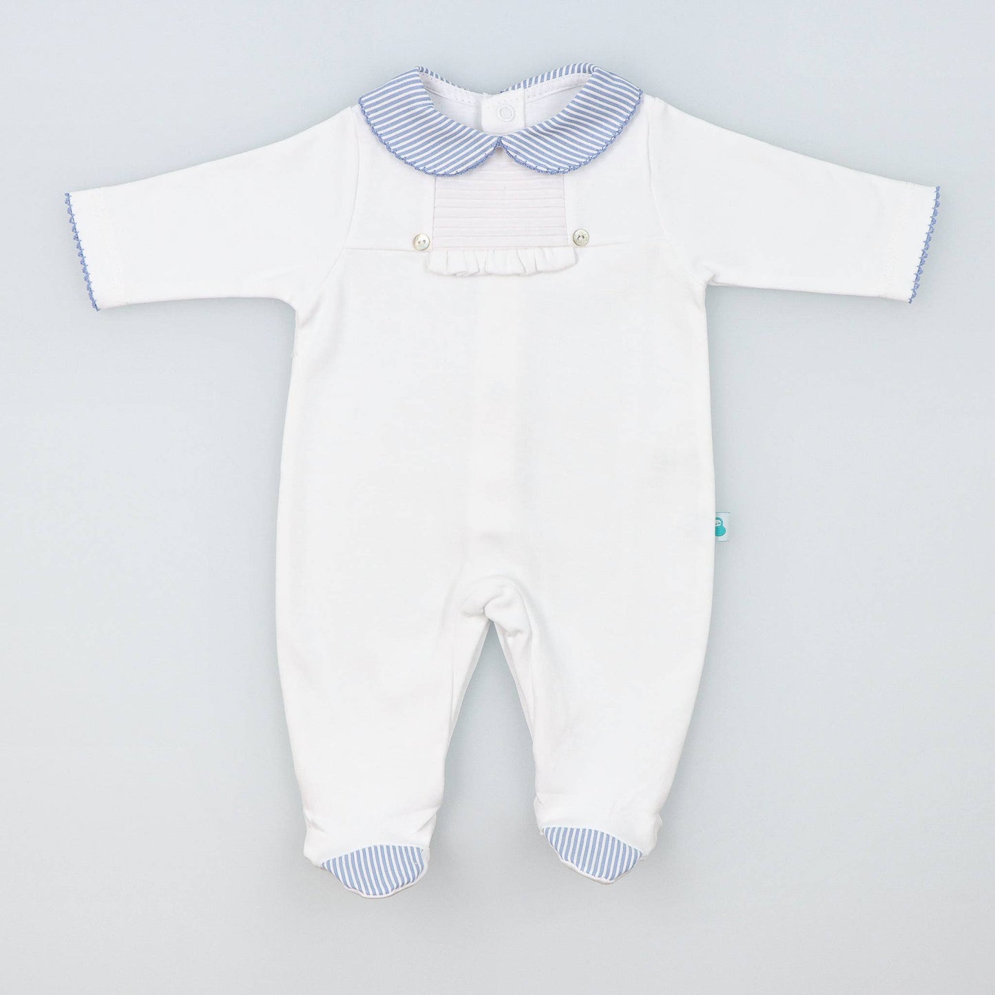 Cotton Sleepsuit with Striped Collar - The Baby Cot Shop, Chelsea