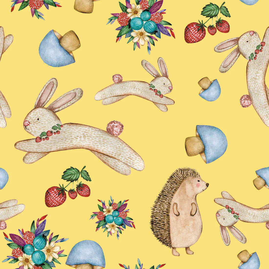 Springtime Rabbit and Happy Hedgehog Wallpaper