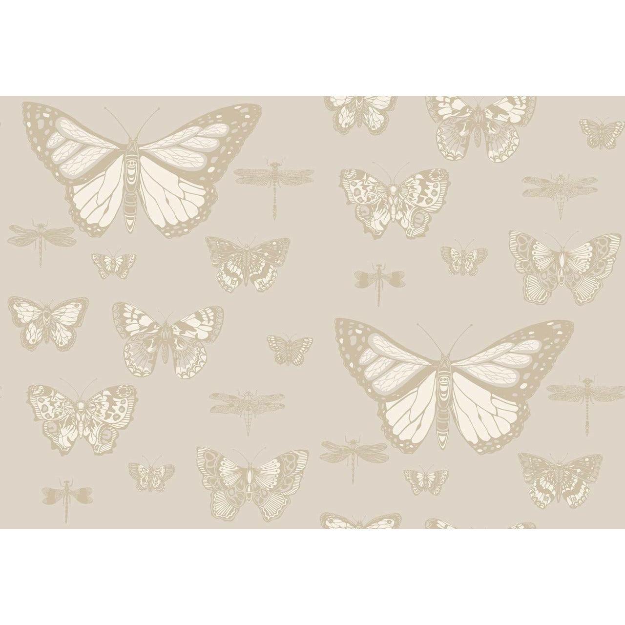 Butterflies and Dragonflies Beige Wallpaper