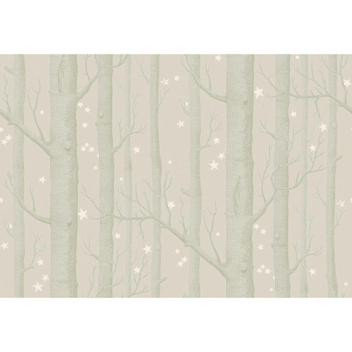 Woods and Stars Beige and Green Wallpaper