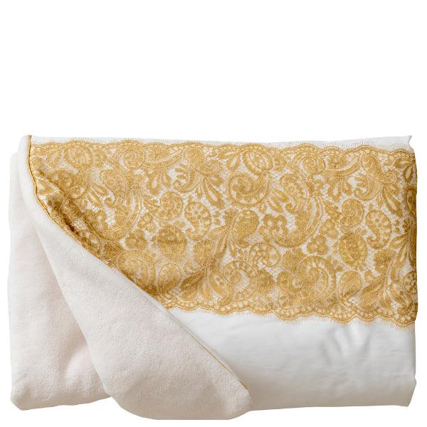 Gold Lace and White Satin Baby Blanket