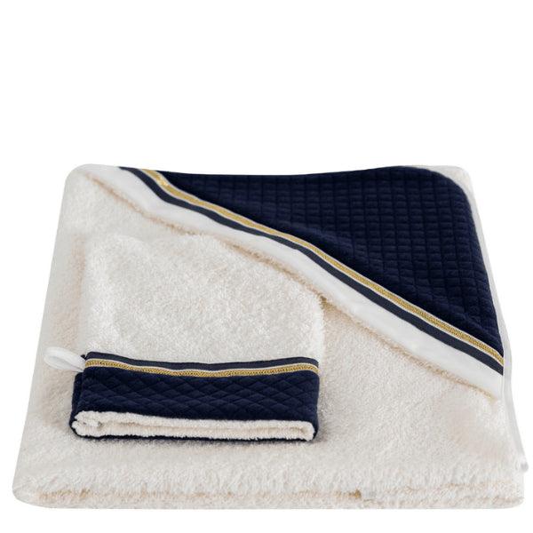 Navy Blue and Gold Trim Baby Towel Set