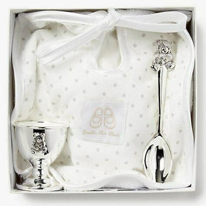Silver Plated Egg Cup and Spoon with Bib